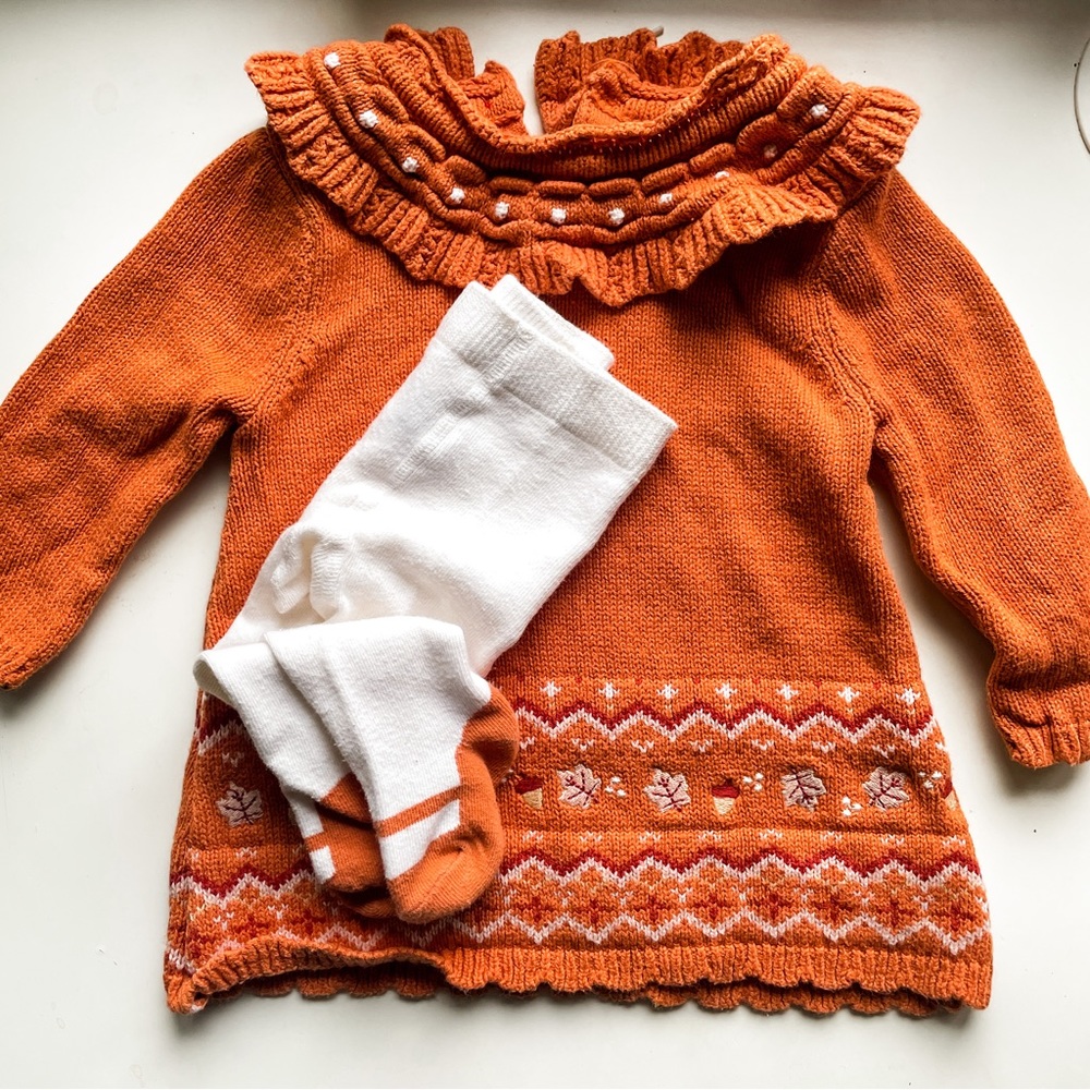3-6 Month Baby Sweater Dress & Tights Set